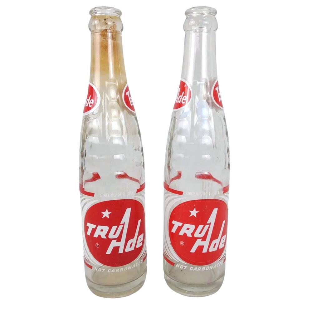 Set of 2 1960s Vintage TRU-ADE 10oz ACL Glass Soda Bottles, Carpentersville IL